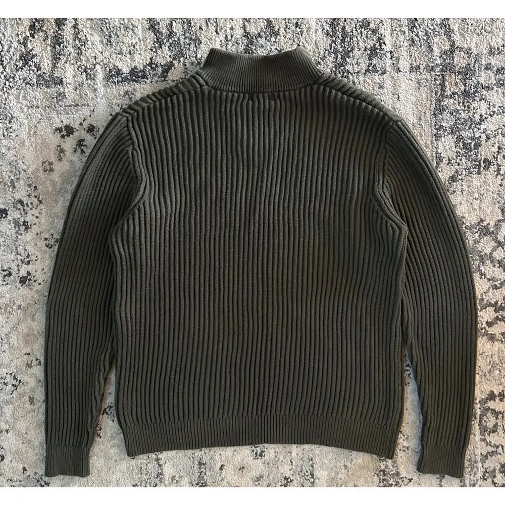 LL Bean Ribbed Heavy Knit Green Long Sleeve Sweater Button Cotton Men's XL